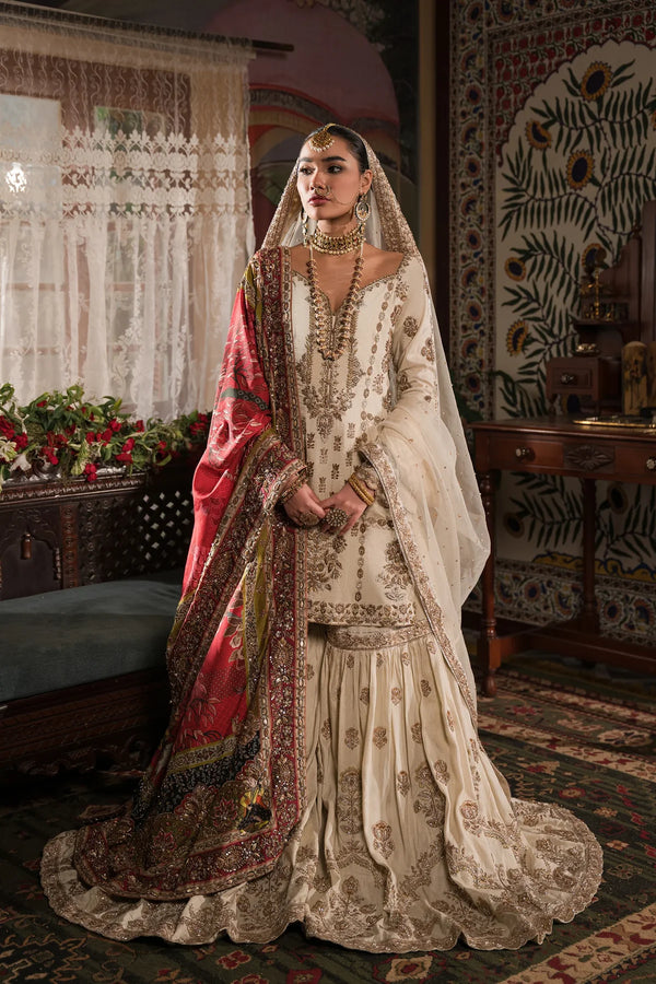 Ivory and Gold Gharara Set - With Light Dupatta